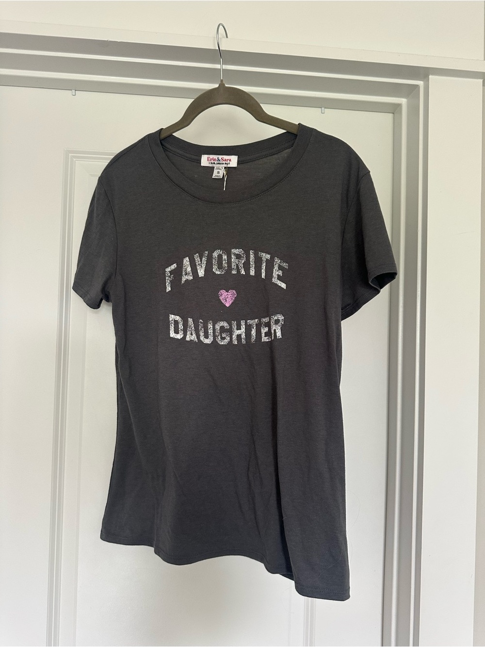 Favorite Daughter Charcoal Tee with Pink Heart Graphic NWT